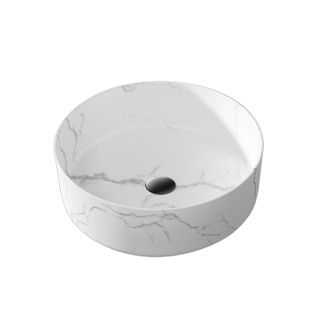 Vasque à Poser Ronde En Céramique Blanche Mat Effet Marbre - 36cm X 13cm - White Marble