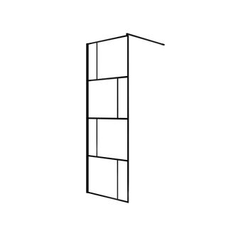 Paroi De Douche Serigraphie Brique 70x195cm - Verre Anticalcaire 8mm - Profilé Noir Mat