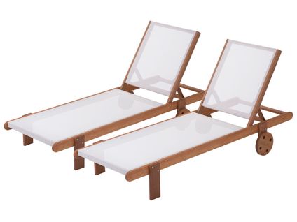 Lot De 2 Bains De Soleil En Bois Exotique "saïgon" - Maple - Ecru