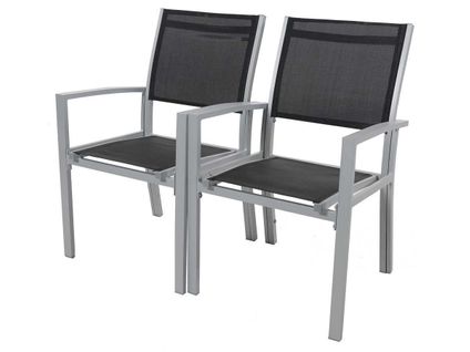 Fauteuil Jardin Alu/textilène "tropic" - Phoenix - Noir - Lot De 2