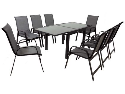 Salon De Jardin Extensible Luxe 90/180 "porto 8" - Phoenix - Noir/gris Foncé