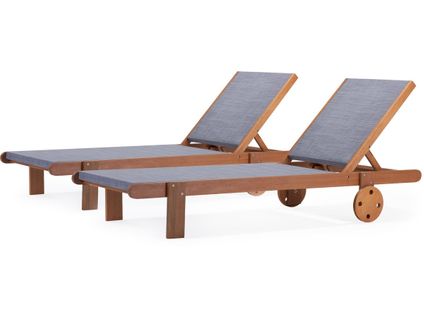 Lot De 2 Bains De Soleil En Bois Exotique "saïgon" - Maple - Gris