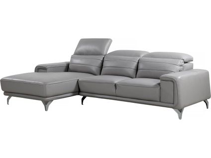 Canapé D'angle Cuir Reconstitué Et Pvc "leicester" - 4 Places - Gris Clair - Angle Gauche