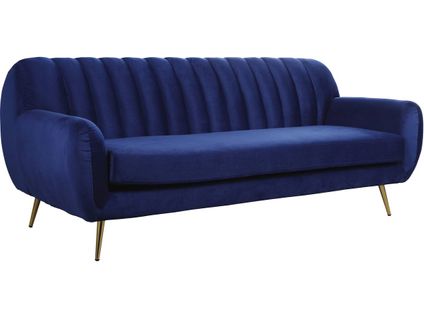 Canapé Fixe En Velours "evans" - 195 X 84 X 82 Cm - 3 Places - Bleu Foncé