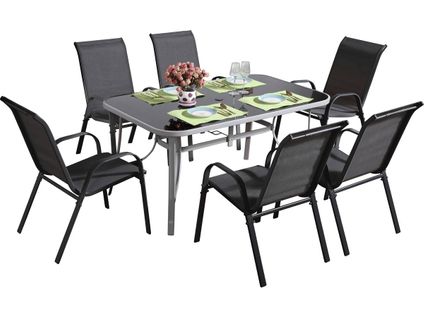 Salon De Jardin Textilène "cordoba + Porto" 6 Personnes Gris Foncé