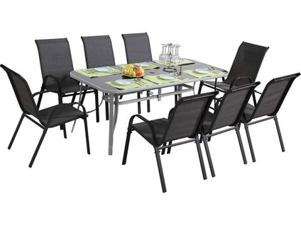 Table Et Chaises De Jardin En Textilène "cordoba + Porto" 8 Personnes Gris Foncé