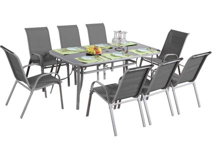 Table Et Chaises De Jardin En Textilène "cordoba + Porto" 8 Personnes Gris Clair