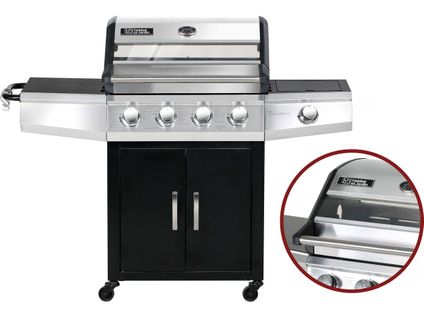 Barbecue Gaz Avec Couvercle En Verre "bingo 5" - 4 Brûleurs + 1 Latéral + Housse Protection - 15.2 K