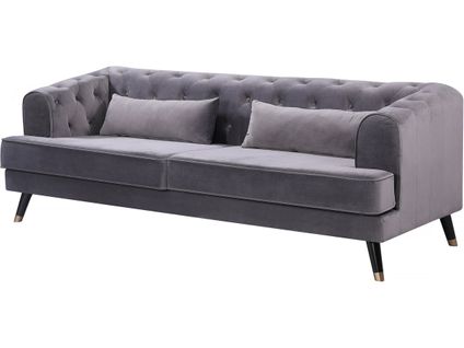 Canapé Fixe En Velours "gloria" - 216 X 86 X 76 Cm - 3 Places - Gris