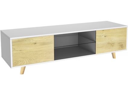 Meuble TV LED "inna" - 140 X 42 X 45 Cm - Blanc/chêne