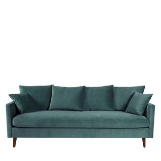 Canapé Convertible 4 Places En Velours Pieds Bois Foncé