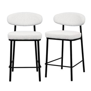 Lot De 2 Chaises De Bar En Tissu Bouclette, Bois Et Métal H65cm