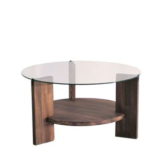 Table Basse Ronde En Verre Trempé Et Bois Ø75cm