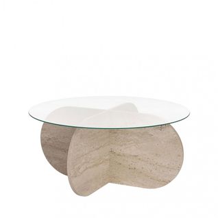 Table Basse Ronde En Verre Trempé Et Effet Travertin Ø75cm