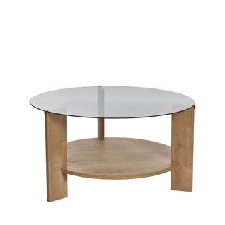 Table Basse Ronde En Verre Fumé Et Bois Ø75cm