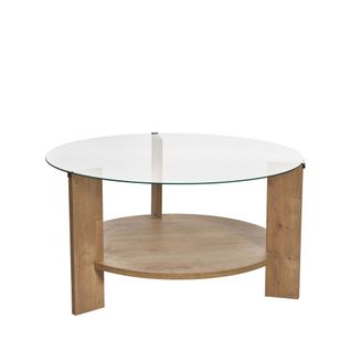 Table Basse Ronde En Verre Trempé Et Bois Ø75cm