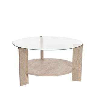 Table Basse Ronde En Verre Trempé Et Effet Travertin Ø75cm