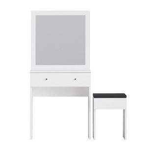 Coiffeuse 1 Tiroir Avec Miroir Et Tabouret En Bois