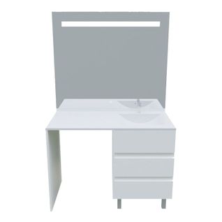 Meuble Lave-linge Kora Avec Plan Vasque Déportée + Miroir Elégance- Blanc- Vasque à Droite