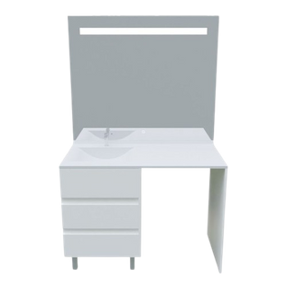 Meuble Lave-linge Kora Avec Plan Vasque Déportée + Miroir Elégance- Blanc- Vasque à Gauche