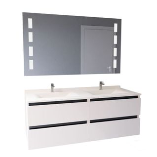 Meuble Double Vasque 140 Cm Arlequin Avec Miroir Prestige-blanc-noir