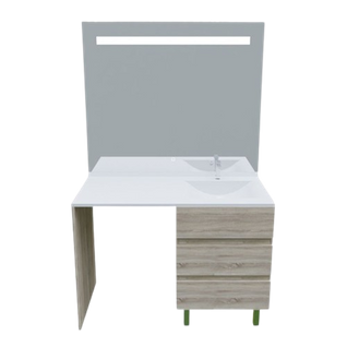 Meuble Lave-linge Kora Avec Plan Vasque Déportée + Miroir Elégance- Bois- Vasque à Droite