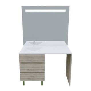 Meuble Lave-linge Kora Avec Plan Vasque Déportée + Miroir Elégance- Bois- Vasque à Gauche