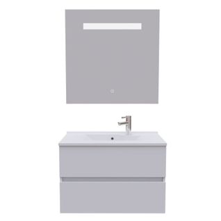 Meuble Salle De Bain 80 Cm Rosaly Avec Plan Vasque Et Miroir Elégance Ht80- Blanc- Résine