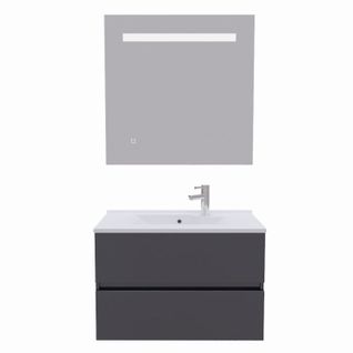 Meuble Salle De Bain 80 Cm Rosaly Avec Plan Vasque Et Miroir Elégance Ht80- Gris- Résine