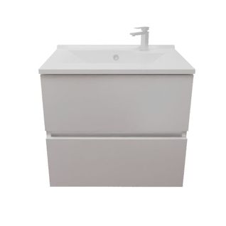 Meuble Salle De Bain Suspendu 60 Cm Rosaly Inox- Blanc- Plan Vasque En Résine