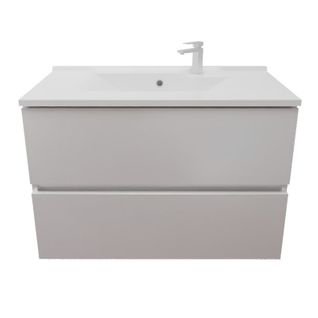 Meuble Salle De Bain Suspendu 80 Cm Rosaly Inox- Blanc- Plan Vasque En Résine