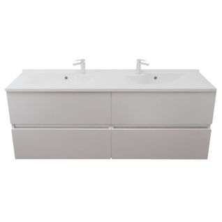 Meuble Double Vasque 120 Cm Rosaly Inox- Blanc- Plan Vasque En Résine
