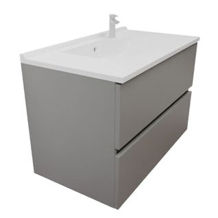 Meuble Salle De Bain Suspendu 80 Cm Rosaly Inox- Gris- Plan Vasque En Résine