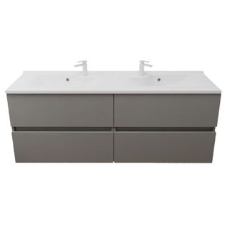 Meuble Double Vasque 120 Cm Rosaly Inox- Gris- Plan Vasque En Résine