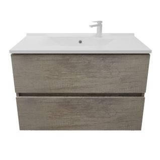 Meuble Salle De Bain Suspendu 80 Cm Rosaly Inox- Bois- Plan Vasque En Résine