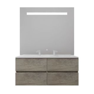 Meuble Double Vasque 120 Cm Rosaly Inox + Miroir Elégance Ht105- Bois- Plan Vasque En Résine