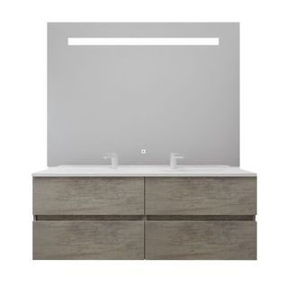 Meuble Double Vasque 140 Cm Rosaly Inox + Miroir Elégance Ht105- Bois- Plan Vasque En