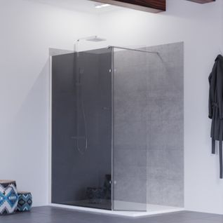 Paroi De Douche Miroir Effet Fumé 120+40 Cm Psyche Avec Volet Pivotant - Verre 8mm