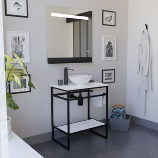 Meuble Structura 70 Cm Avec Vasque à Poser Et Miroir LED Etal - Blanc