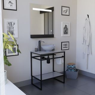 Meuble Structura 70 Cm Avec Vasque à Poser Et Miroir LED Etal - Gris