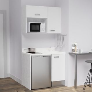 Kitchenette K00l - 100 Cm - Emplacements Frigo Top Et Micr Blanc - Snova - Évier à Droite