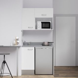 Kitchenette K00l - 100 Cm - Emplacements Frigo Top Et Micr Blanc - Cromo - Évier à Gauche