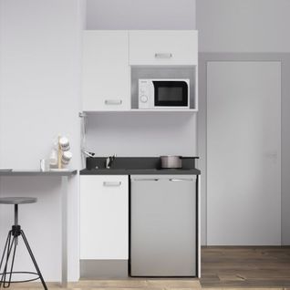 Kitchenette K00l - 100 Cm - Emplacements Frigo Top Et Micr Blanc - Nero - Évier à Gauche