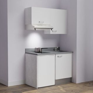 Kitchenette K01l - 120 Cm - Emplacements Frigo Top Et Hott Blanc - Cromo - Évier à Droite
