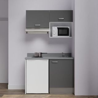 Kitchenette K02l - 120 Cm Avec Plan Monobloc, Emplacement  Gris - Cromo - Évier à Droite