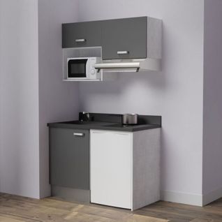 Kitchenette K02l - 120 Cm Avec Plan Monobloc, Emplacement  Gris - Nero - Évier à Gauche