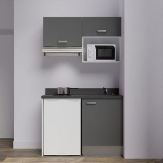 Kitchenette K02l - 120 Cm Avec Plan Monobloc, Emplacement  Gris - Nero - Évier à Droite
