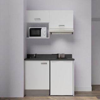 Kitchenette K02l - 120 Cm Avec Plan Monobloc, Emplacement  Blanc - Nero - Évier à Gauche