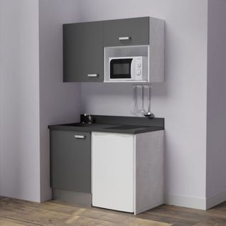 Kitchenette K07l - 120 Cm - Emplacements Frigo Top Et Micr Gris - Nero - Évier à Gauche