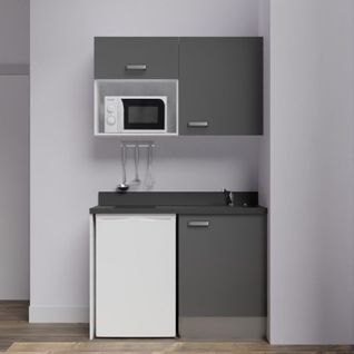 Kitchenette K07l - 120 Cm - Emplacements Frigo Top Et Micr Gris - Nero - Évier à Droite